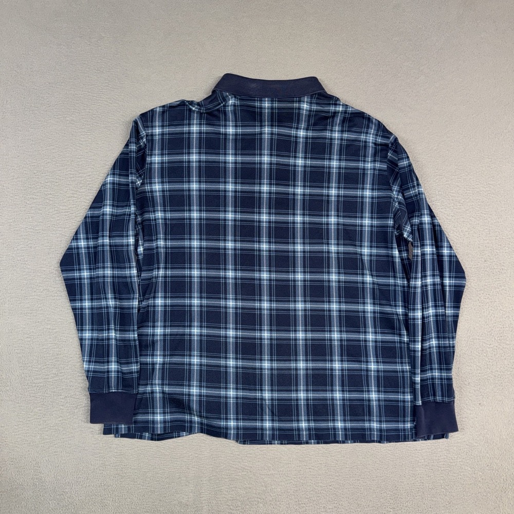 Lands End Polo Shirt Mens XXL 2XL Blue Plaid Traditional Fit Long Sleeve Button - Picture 3 of 10